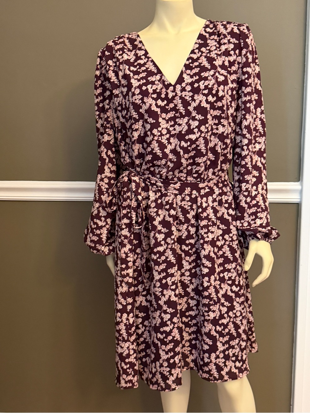 Women's Floral Burgundy Wrap Dress - Pink Floral Print